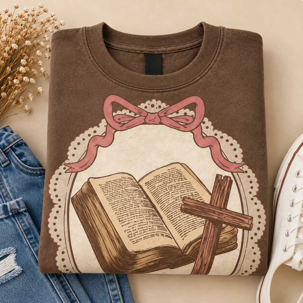 Faith & Grace Vintage Bible Bow Crewneck Sweatshirt