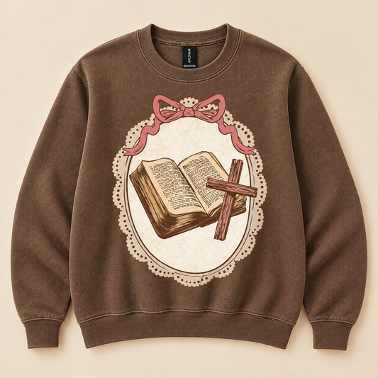 Faith & Grace Vintage Bible Bow Crewneck Sweatshirt