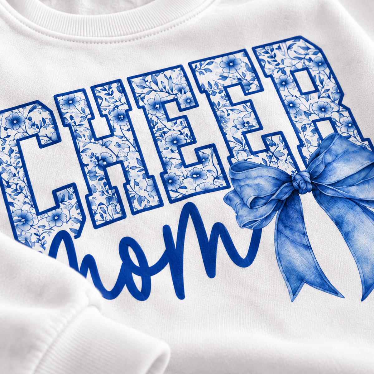 CHEER Mom Sweatshirt | Blue Floral Cheerleading Crewneck