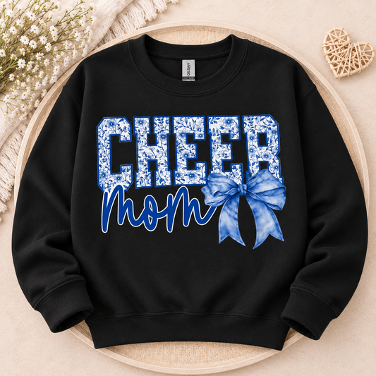 CHEER Mom Sweatshirt | Blue Floral Cheerleading Crewneck
