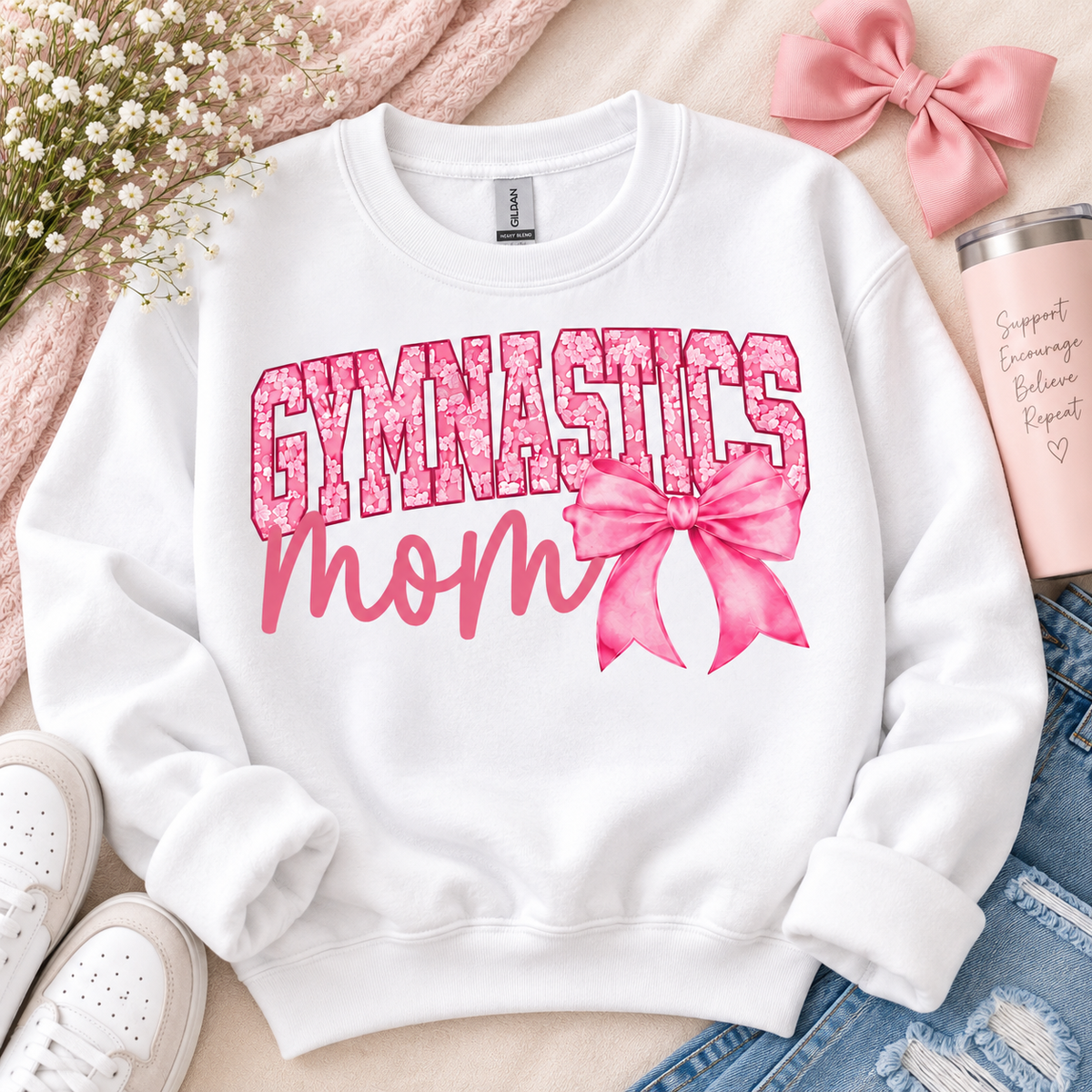 Gymnastics Mom Sweatshirt | Pink Floral Gym Mom Crewneck