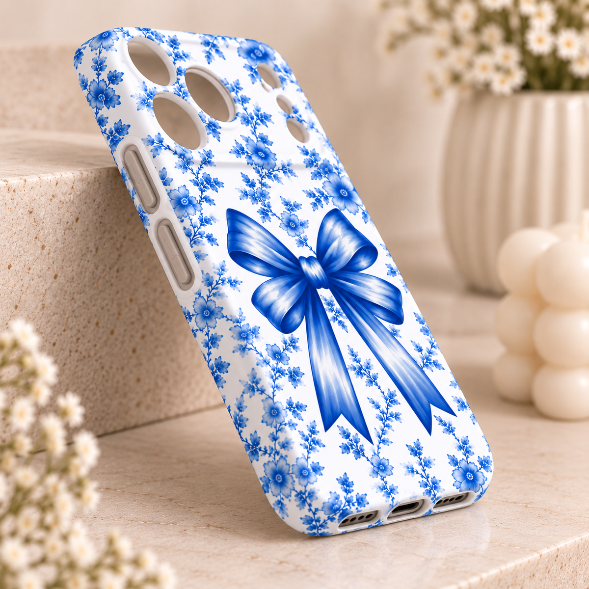 Blue Floral Bow Phone Case | Coquette Phone Case | iPhone & Samsung