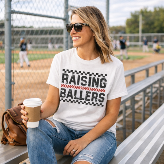 Raising Ballers Graphic T-Shirt | Baseball Mom Tee | Youth & Adult Sports Shirt
